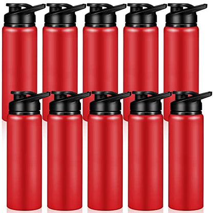 Chengu 10 Pcs 25oz Reusable Aluminum Water Bottle Bulk Lightweight Outdoor Sports Water Bottles Easy Carry Leak Proof for Travel Gym Camping Hiking Fishing, Snap Lid (Red) - style: Red