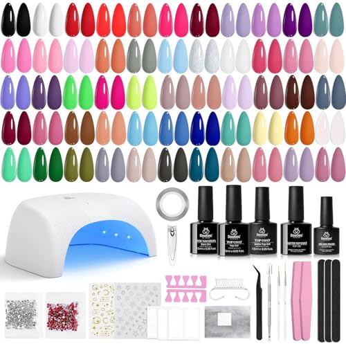 Beetles Gel Nail Polish Kit with U V Light - 55 Colors Gel Polish 80 Pcs Nail Kits with Base & Glossy Top Coat Soak Off DIY Salon at Home Beginner-friendly Nails Stuff Gifts for Women Girls - color: 0-Color Enchantment Beginner Kit