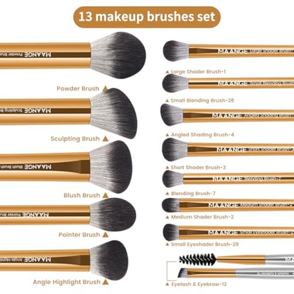 MAANGE 13 PCS Makeup Brushes Travel Make Up Brushes Premium Synthetic Powder Concealers Brushes Professional Makeup Brush Set with Case (Gold Silver) - color: Gold Silver