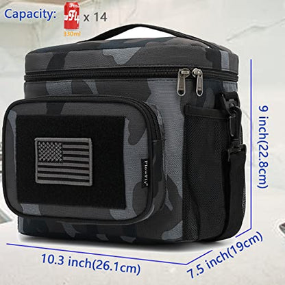 FlowFly Lunch Bag, Insulated Cooler, Thermal Lunch Box Tote with MOLLE/PALS Webbing, Adjustable Padded Shoulder Strap, for Tactical Men Women Adults and Boys Girls Kids (Black#Camo, Medium) - color: Black#Camo, size: Medium