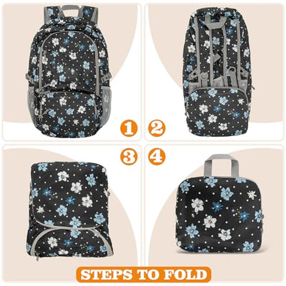 ZOMAKE Lightweight Packable Backpack 30L, Foldable Hiking Backpacks Water Resistant Compact Folding Daypack for Travel(Black,Floral pattern) - color: Black,floral Pattern