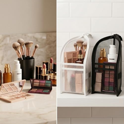 2Pcs Standing Toiletry Bag, Upright Travel Toiletry Bag Waterproof Portable Makeup Cosmetic Bag, Translucent Mesh Travel Bag for Toiletries, Standing Makeup Bag