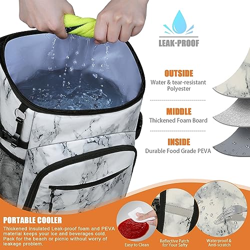 Cooler Backpack Insulated Leakproof Waterproof Backpack Cooler Bag 30/45 Cans, Large Capacity Lightweight Travel Camping Beach Backpack Cooler Ice Chest for Men and Women - color: marble, size: 30 Cans