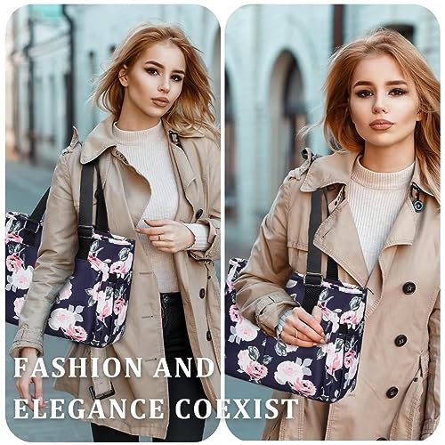 HSHRICH Large Peony Women's Lunch Bag, Insulated Aluminum Lunch Box with Side Pockets, Adjustable Carrying Options, Reusable and Easy to Clean - color: 05-Peony, size: Large