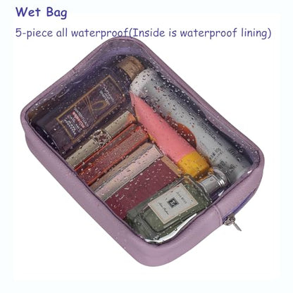 Remobia Hicol TSA Approved 5-Piece Diaper Bag Organizer Pouch Set Clear Waterproof TPU Kids Toiletry Storage Set Travel Packing Clutch Cube Bags for Baby Nursing (Purple) - color: Purple Leather