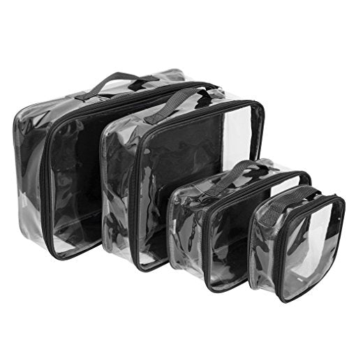 Clear Packing Cubes set of 4 / Packs 7-10 Days of Clothes/Premium PVC Plastic Storage Bags - color: Black