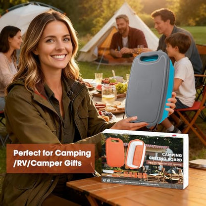 Gintan Collapsible Camping Cutting Board, 9-in-1 Chopping Board with Colander, Kitchen Vegetable Washing Basket for Camping, Camping Gifts Camping Accessories for RV Campers (Blue+Grey) - color: Blue Gray