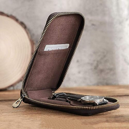 Personalized Custom Genuine Leather Watch Bracelet Storage Bag Case, Portable Travel Watch Pouch, Women Men Watch Bag (02 Brown) - color: 02 Brown