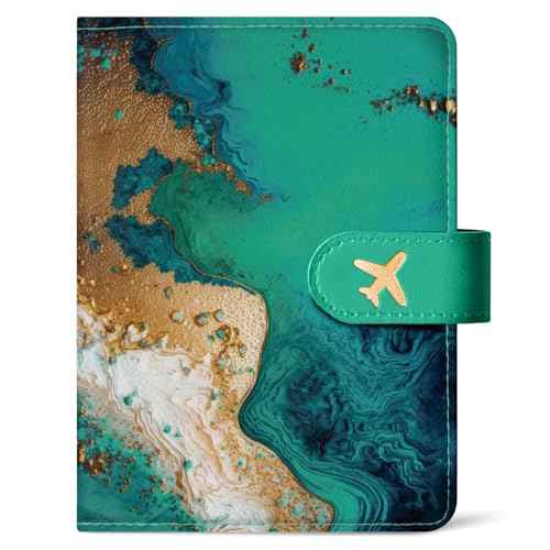 Passport Holder for Travel Essentials, RFID Blocking Leather Cover Wallet with Magnetic Closure, Aesthetic & Cute Passport Book Case for Women and Men - Coastline - color: E.Coastline