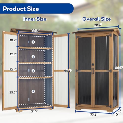 Storage Cabinet Outdoor Garage Cabinets with 3 Adjustable Shelves, Lockable Door, Wood & Metal Weather-Resistant Pantry Cabinet for Patio Garden Home Farm (33.3" Lx 21" Wx 69" H) - size: 33.3" Lx 21"Wx 69"H