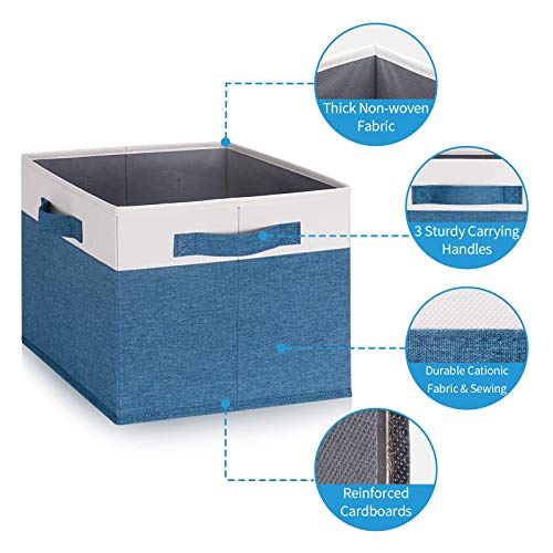 GhvyenntteS Storage Baskets for Shelves 3 Pack, Large Fabric Storage Bins with 3 Handles, Collapsible Closet Organizers and Storage, Sturdy Closet Organizer Bins/Laundry Room Organization, Blue - color: Blue & White, size: Large-3 Pack