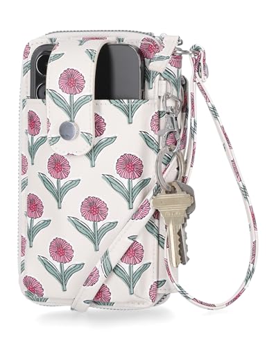 Mundi Jacqui RFID Crossbody Wallet for Women, Vegan Leather Small Travel Handbag with Phone Holder, Compact Organizer with Card Slots and Removable Strap, Vacation Purse in Dear Daisy - color: Dear Daisy