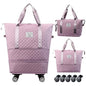DOJUNS Rolling Duffle Bag with Wheels,Expandable Foldable Duffle Bag,Detachable Rolling Wheels,Rolling Luggage Bag Carry on Duffel Bag,Wheeled Travel Duffle Bag,Gift for Wife and Parents - color: Pink