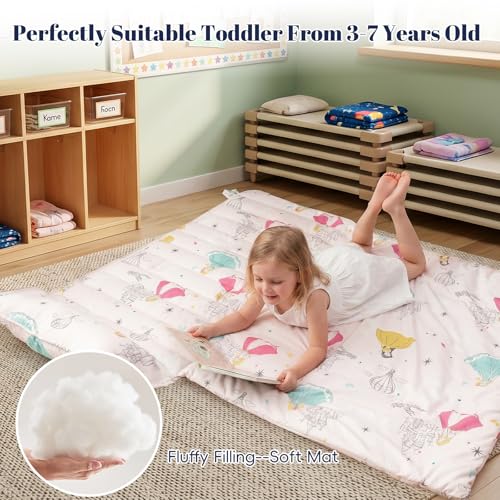 PHF Soft Toddler Nap Mat with Removable Pillow, Rollup Design Kids Sleeping Mat, Slumber Bags for Girls, 55"x23" Toddler Sleeping Bag for Daycare Preschool Travel Camping, Princesses - color: Princesses