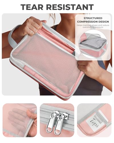 Percover Compression Packing Cubes for Travel, 8-Piece Structured Compression Organizer Set with Laundry Bag & Shoe Bag for Carry-On & Checked Luggage, Pink - color: Pink, size: 8 Set