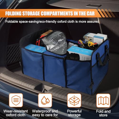 Car Trunk Organizer, Oxford Fabric Waterproof & Anti-Slip Vehicle Storage Box with Leak Proof & Insulated Cooler Bag, Large Capacity Foldable Auto Storage Box for Car, SUV, Truck (Blue) - color: Blue