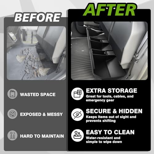 VaultsOnWheels Under Seat Storage Box Fit for 2026 2025 2024 Tesla Cybertruck Accessories, Console Organizer Truck Tool Box Custom Fit Detachable Underseat Organizer - size: 6) Cybertruck|24+|Rear Underseat Storage