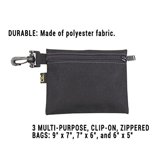 CLC Custom Leathercraft 1100 Multi-Purpose Clip-on Zippered Poly Bags, 3 Pack