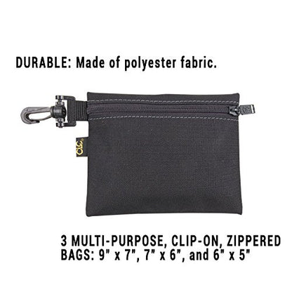 CLC Custom Leathercraft 1100 Multi-Purpose Clip-on Zippered Poly Bags, 3 Pack