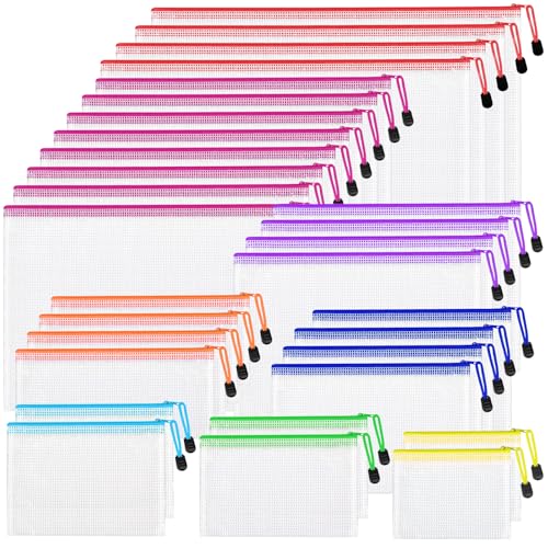 30pcs Mesh Zipper Pouch Bags, 8 Sizes Plastic Zippered Storage Bags for Organizing, Clear Pouches with Zipper, Waterproof Mesh Pouch for Office School Supplies, Home Organize, Travel Storage - style: 30pcs