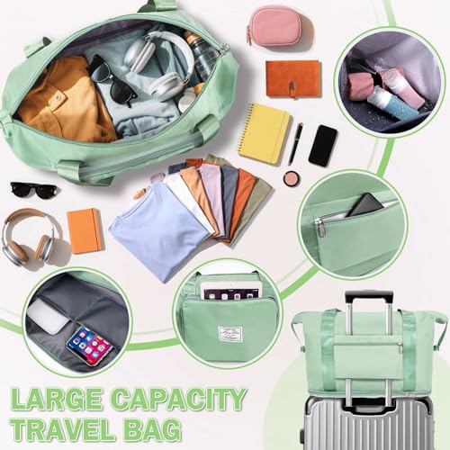 Ranslen Large Capacity Folding Travel Bag,Expansion Travel Duffel Bag with Dry and Wet Separation Portable Travel Duffel Bag - color: Green