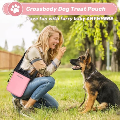 6 Set Dog Travel Bag, Large Pet Supplies for Dogs, Includes 2 Collapsible Dog Bowls, 2 Food Containers, 1 Treat Pouch with Pet Travel Bag, Pink - color: Pink