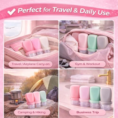2 oz Travel Bottles, Leakproof Silicone Squeeze Bottle Mini Travel Size Container for Toiletries Lotion Shampoo and Conditioner Liquid Salad Dressing to go Condiment, TSA Approved, 4 Pack - color: Black, Grey, White, Clear, size: 2 oz