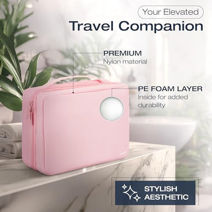 KAZAY Hanging Toiletry Bag with TSA Approved Detachable Pouch, Compact Travel Size Bag, Travel Toiletry Bag, Water Resistant, Premium Nylon, Travel Size Toiletries, Cosmetic Bag Makeup Bag (Pink) - color: Pink