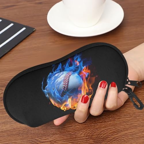 AFPANQZ Glasses Case with Carabiner Hanging Portable Neoprene Zipper Sunglasses Case Soft Lightweight - color: Cool Flame Baseball