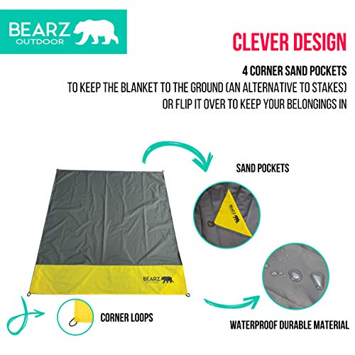 Pocket Blanket - Beach Blanket Waterproof Sandproof, Picnic Blankets Waterproof Foldable, Lightweight & Compact for Hiking, Camping, Travel, Festival Accessories - color: Sunny Yellow