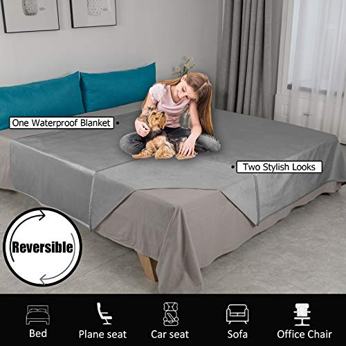 Ameritex Pet Bed Blanket Reversible 100% Waterproof Velvet Super Soft for Sofa and Bed (40x60 Inches, Light Grey+Grey) - color: Light Grey+grey, size: 40x60 Inches