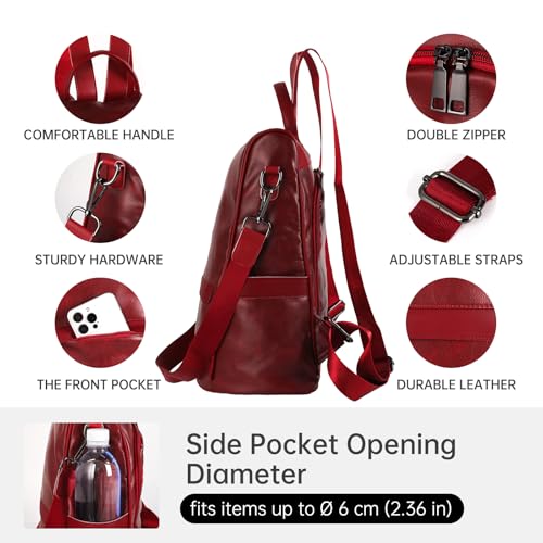 CHERUTY Women Backpack Purse PU Leather Anti-theft Casual Shoulder Bag Fashion Ladies Satchel Bags - color: 1-12 Burgundy, size: Medium