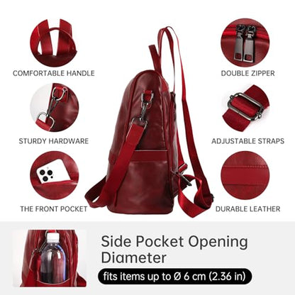 CHERUTY Women Backpack Purse PU Leather Anti-theft Casual Shoulder Bag Fashion Ladies Satchel Bags - color: 1-12 Burgundy, size: Medium