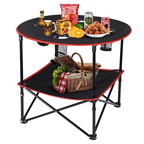 Camping Table Portable Folding Camping Side Table for Outdoor Picnic, Beach, Games, Camp, & Patio Tables Folding with 4 Cup Holders & Carry Case for Travel & Storage, Premium 600D Canvas& Steel Frame | 600D Canvas with Carry Case for Travel & Storage, For