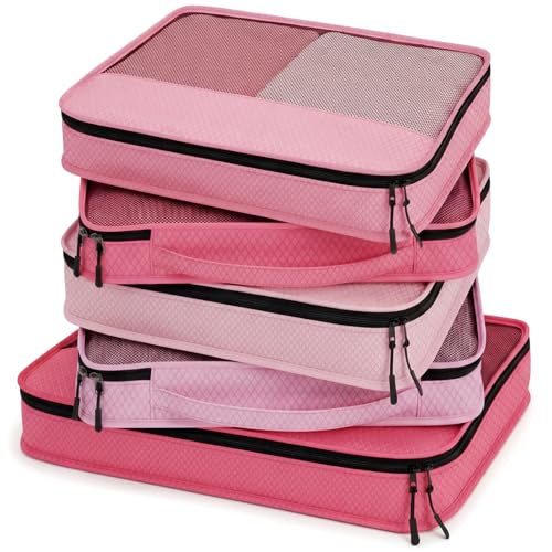 5 Pcs Packing Cubes for Suitcase Large Travel Cubes Carry on Luggage Organizer Bags for Clothes Accessories(Mixed,Pink) - color: Pink, size: Mixed