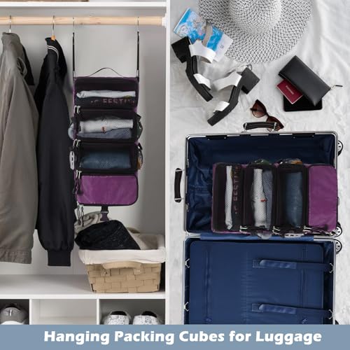 Surblue Hanging Travel Organizer Portable Hanging Luggage Organizer Multiple Compartments Collapsible Compression Closet Packing Cubes,Purple,S - color: Purple, size: Small