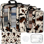 7 Pcs Compression Packing Cubes for Travel, Waterproof Suitcase Luggage Backpack Organizer with Toiletry Bag Travel Essentials for Women/Men-Cow Print - color: Brown-Cow Print
