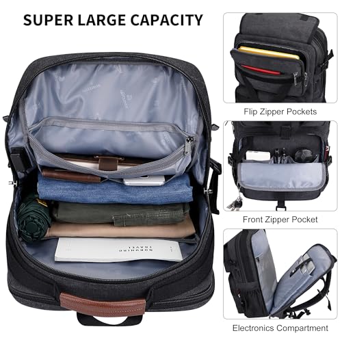 WITZMAN Travel Backpack for Men Large Canvas Laptop Backpack Fit 16 inch Carry on TSA Friendly Flight Approved Vintage Rucksack for Traveling(A8012 Black) - color: Black