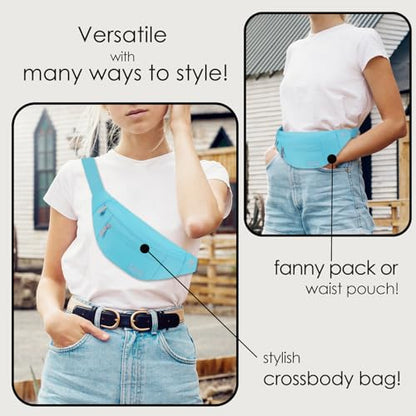 MAXTOP Large Crossbody Fanny Pack with 4-Zipper Pockets,Gifts for Enjoy Sports Festival Workout Traveling Running Casual Hands-Free Wallets Waist Pack Phone Bag Carrying All Phones - color: Water Blue, style: Large Fanny Pack(4 Zipper Pockets)