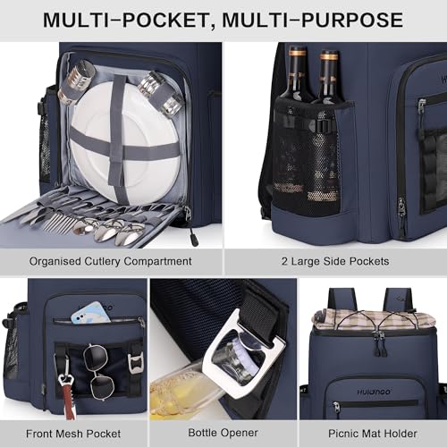 Hulongo Cooler Backpack, 30L Insulated Leakproof Soft Cooler Bag for 52 Cans, Lightweight Backpack for Beach, Picnic, Camping, Hiking, Fishing and Travel - color: Dark Blue