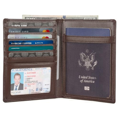 Polare Luxury RFID Blocking Leather Passport Holder Travel Wallet For Men and Women (Coffee) - color: Coffee