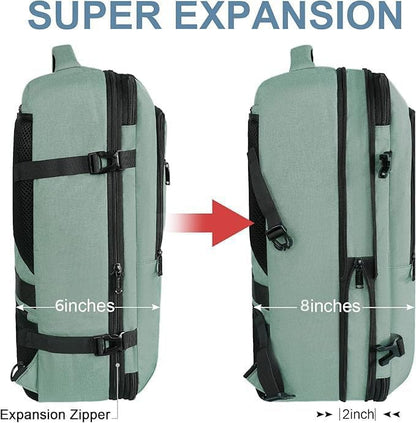 Vancropak Travel Bag, Large 40L Carry on Backpack Airline Approved Expandable Suitcase Daypack, Water Resistant Travel Backpack Overnight Lightweight Luggage Weekender Bag for Flight Men Women, Cyan - color: Green, size: X-Large