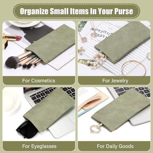 Sightor Sunglass Case, 2 Pcs Soft Eyeglass Cases for Women Portable Squeeze Top Leather Glasses Pouch - color: Rose, Green
