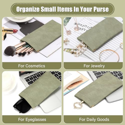 Sightor Sunglass Case, 2 Pcs Soft Eyeglass Cases for Women Portable Squeeze Top Leather Glasses Pouch - color: Rose, Green