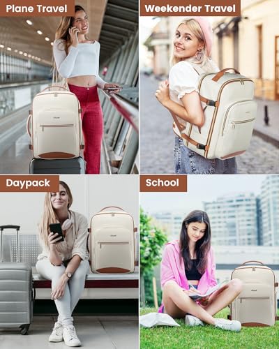 LOVEVOOK 40L Travel Backpack with Waist Strap,Flight Approved Carry on Backpack,Waterproof Personal Item Travel Bag,TSA Carry on Luggage Suitcase Travel Essentials,Gifts for Women & Men,fit 17" Laptop - color: Beige-brown, size: Large-40L-4Pcs(Waist Strap
