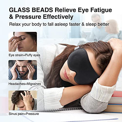 YFONG Weighted Sleep Mask, Women Men 3D Blocking Lights Sleeping Mask (4.2oz/120g), Pressure Relief Night Sleep Eye Mask with Adjustable Strap, Eye Cover Blindfold for Travel Nap Yoga, Black - color: Black