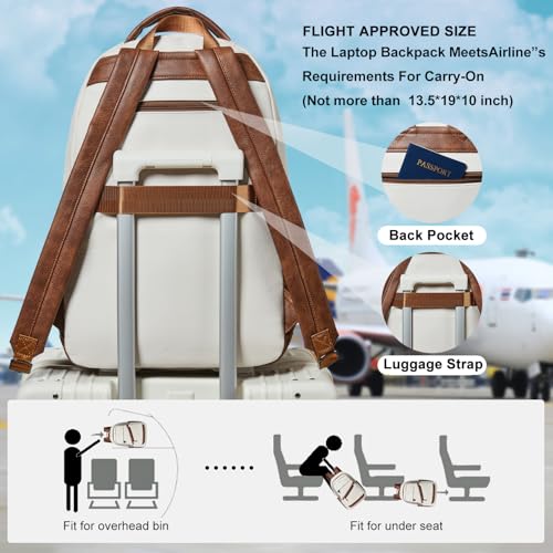 LATMAP Backpack for Women Men - Vegan Leather Backpack Purse Travel Carry-on Bag College Bookbag Work fits 16.5" Laptop, Beige - color: Beige