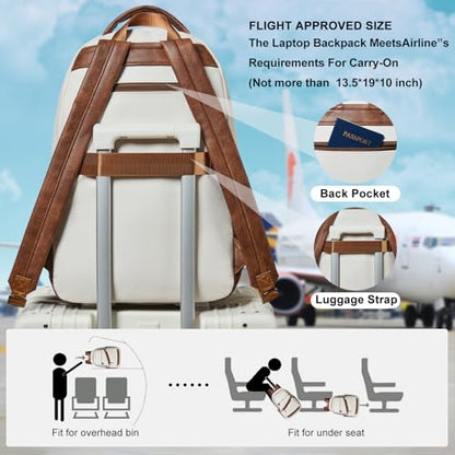 LATMAP Backpack for Women Men - Vegan Leather Backpack Purse Travel Carry-on Bag College Bookbag Work fits 16.5" Laptop, Beige - color: Beige