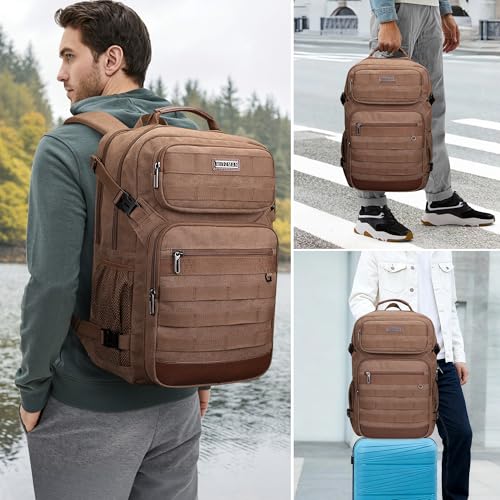 WITZMAN Canvas Travel Backpack for Men Multiple Pockets Fit 16 inch Laptop Backpack Carry-on Airline Approved(A8025 Brown) - color: Brown