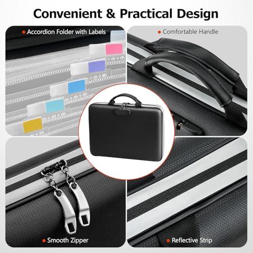 Dadanism 5200℉ Fireproof File Organizer with Combination Lock, Hard Shell Multi-pocket Expanding Document Box, Accordion File Organizer with Handle & Labels, Home Travel Safe Storage Bag